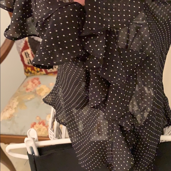 Chaps Black white polka dot blouse sheer - Picture 3 of 8